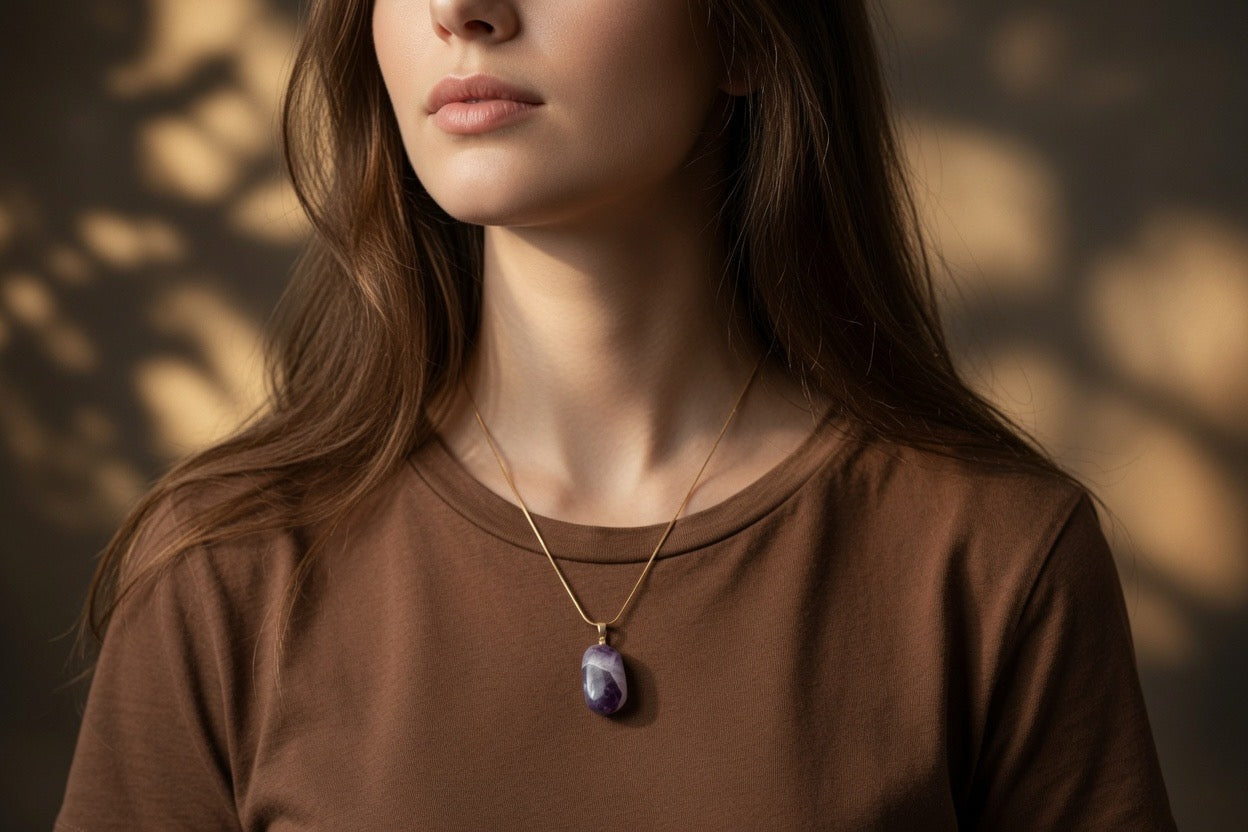Amethyst Trommelstein Anhänger, Halskette